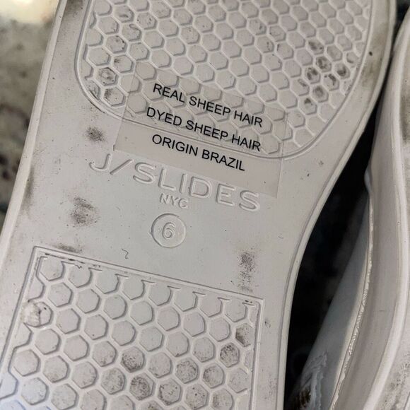 J/Slides Leslie Sheep‎ Hair Trimmed Leather Sneaker Shoes Size 6 Tan White - Picture 10 of 11